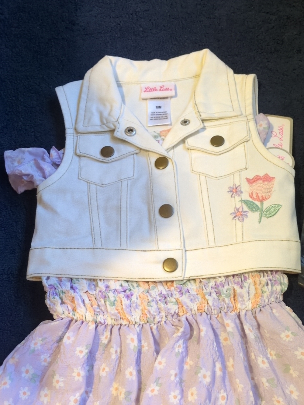 Little Lass 3 PC Floral Dress/Panties with Embroidered Vest Baby 18M NWT